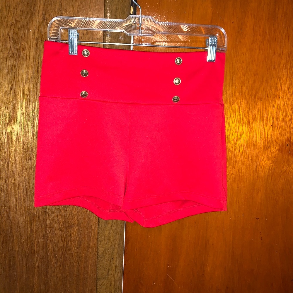 Red Stretchy shorts with gold buttons